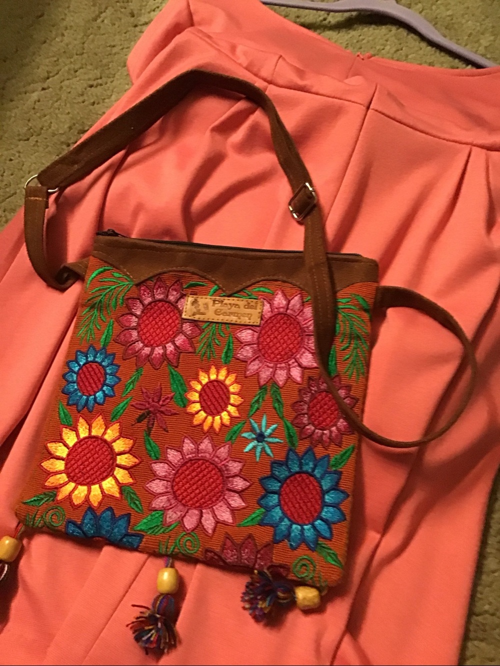 Bright embroiled floral bag with tassel detail, Never used